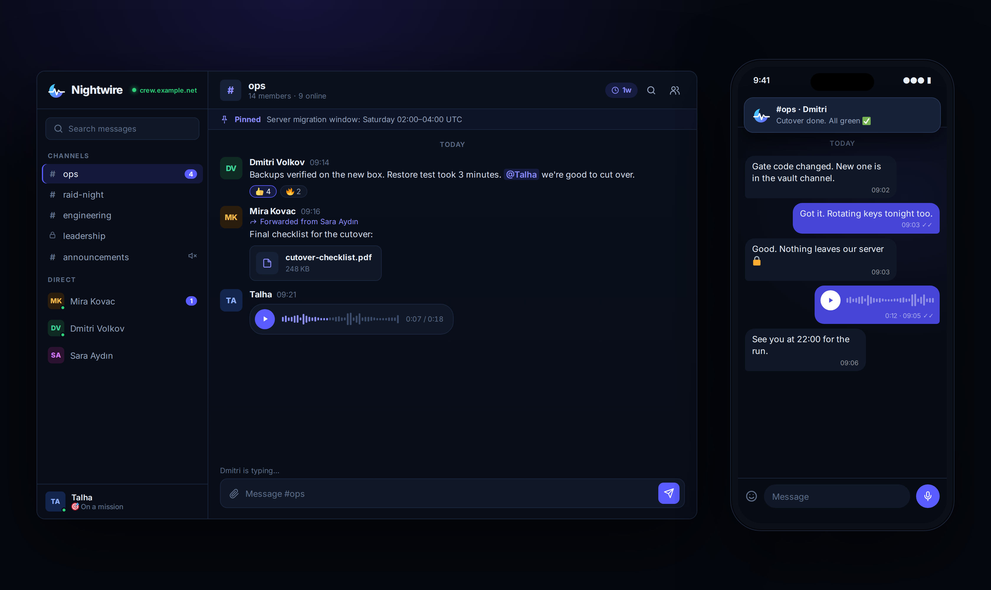 Nightwire on desktop and phone